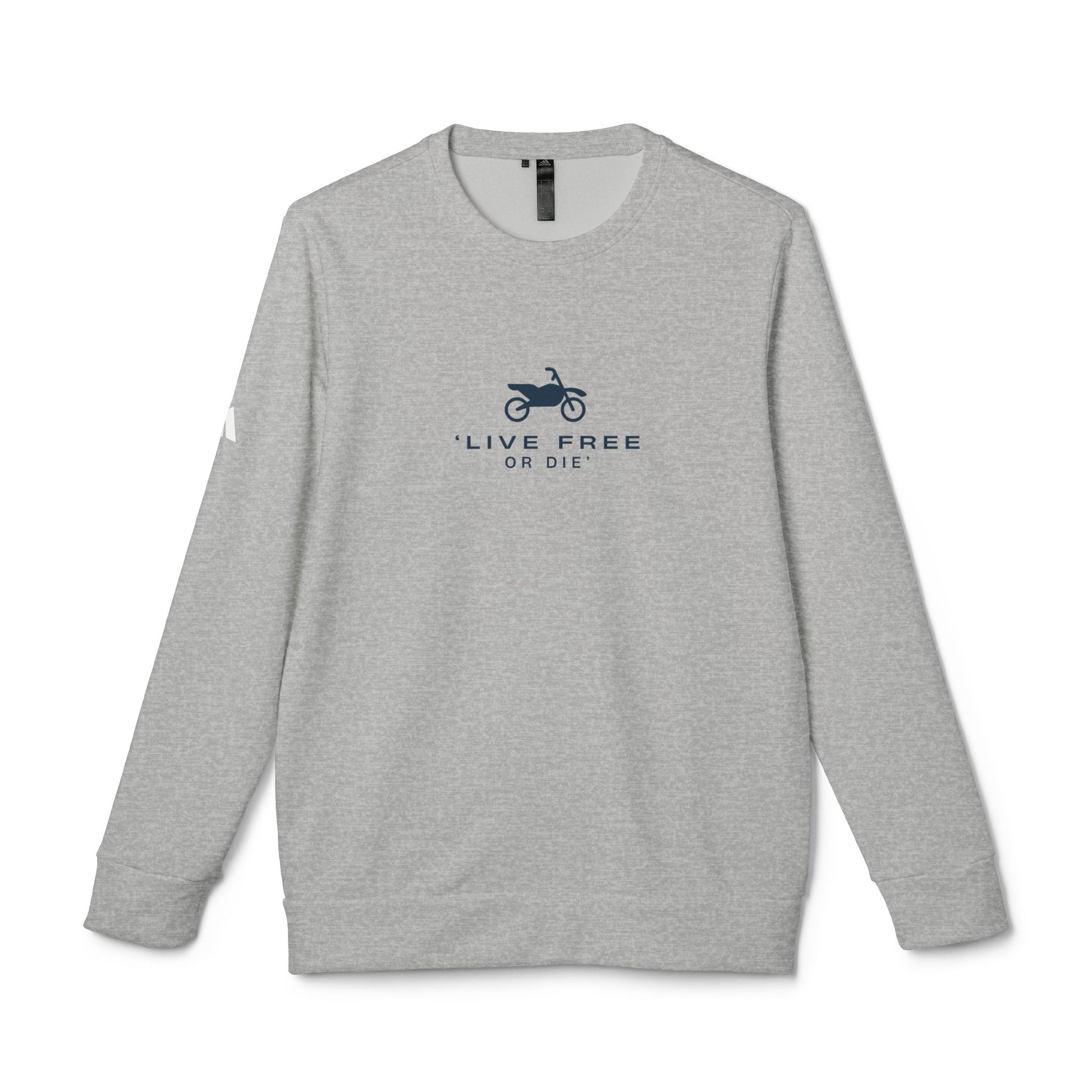 Gray sweatshirt with a graphic and text on a white background