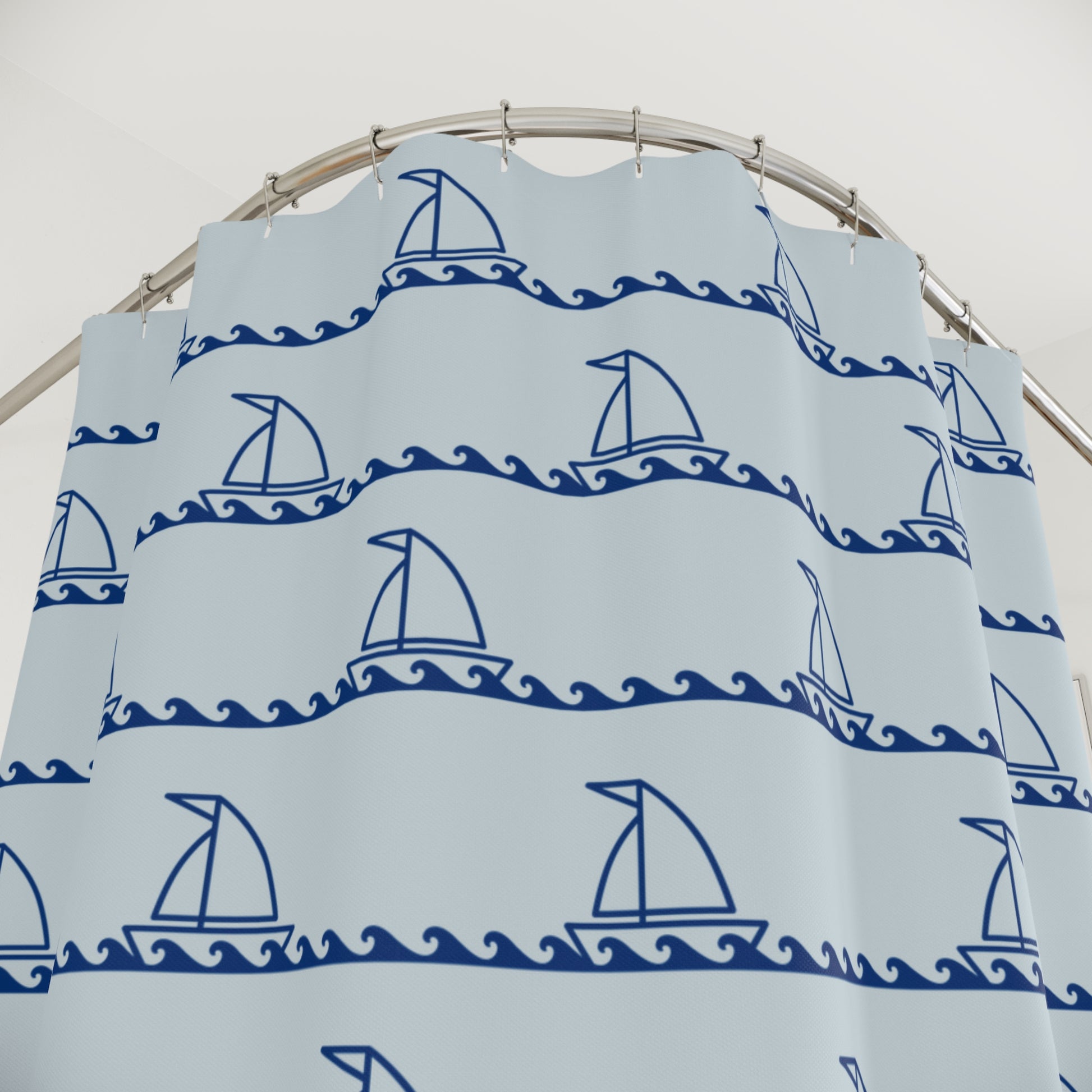 Baby Blue Nautical Sailboat Shower Curtain 
