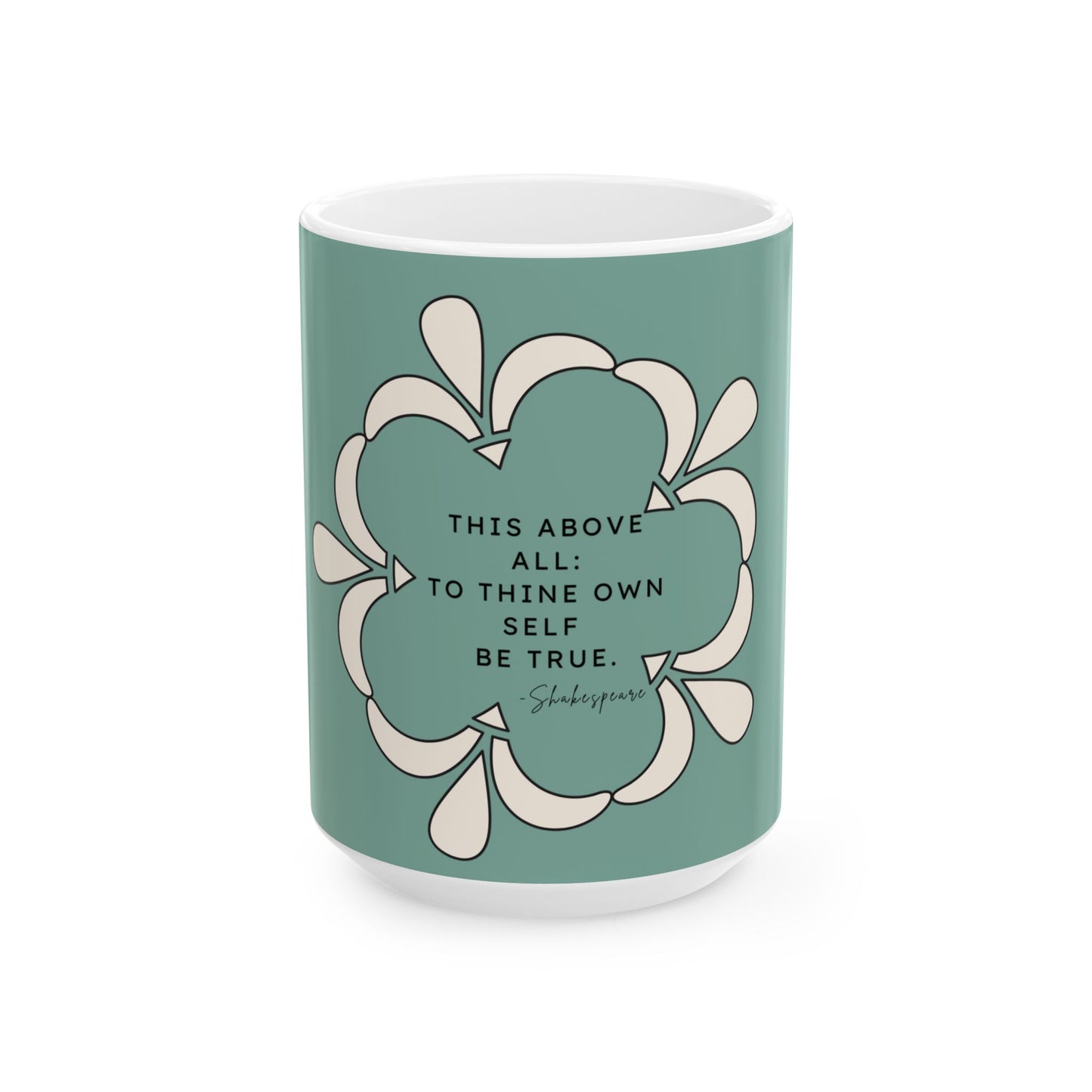 Shakespeare Quote Ceramic Mug, Sage Green — "To Thine Own Self Be True" Inspirational Coffee Cup