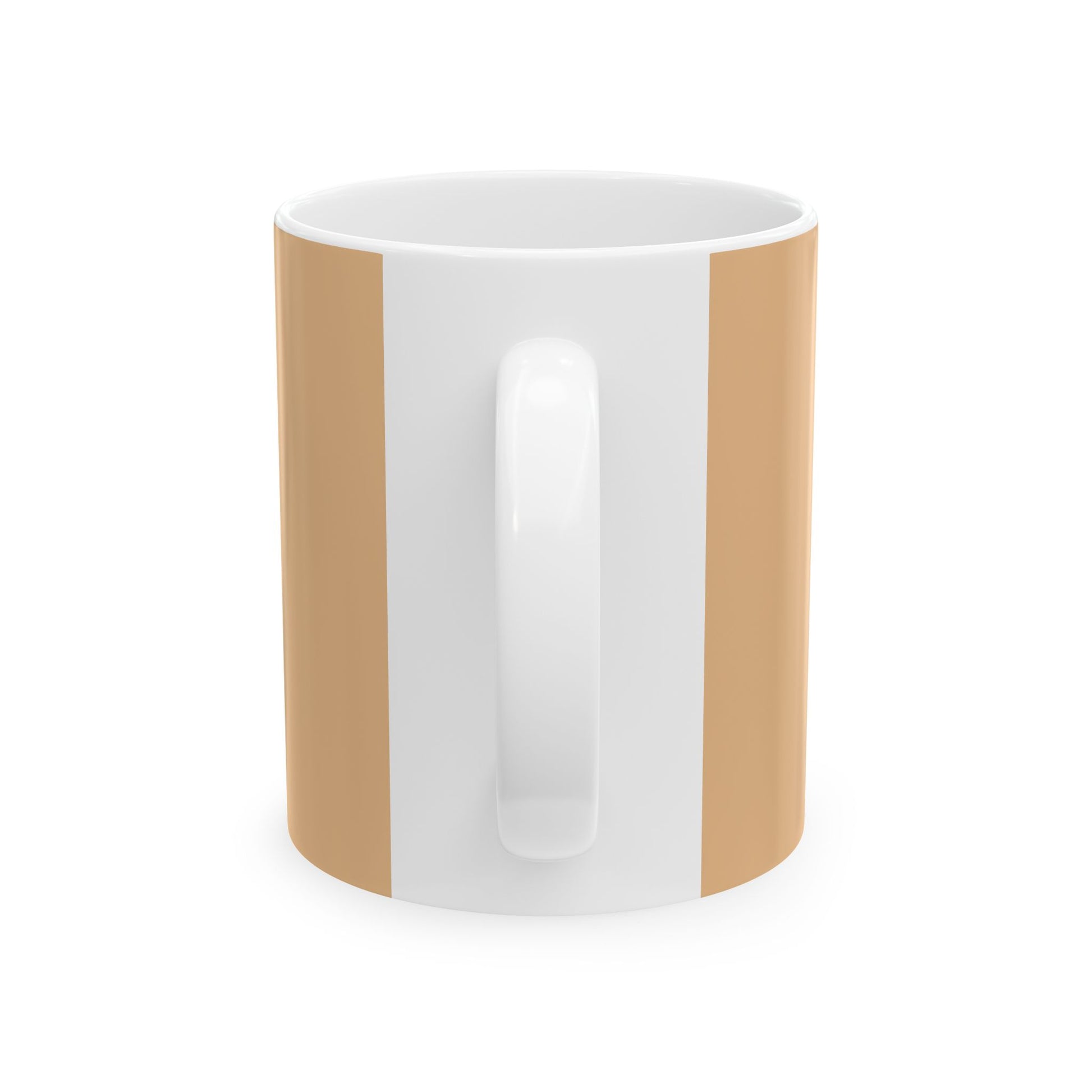 White mug with yellow stripes on a white background