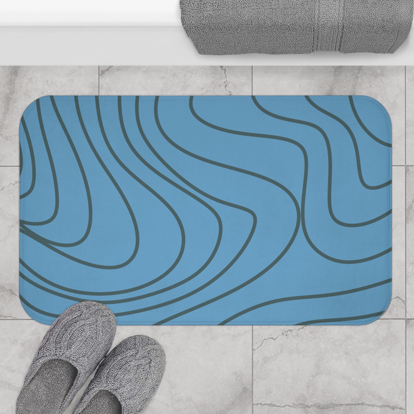 Abstract Wave Bath Mat – Azure Blue  | Contemporary Bath Decor