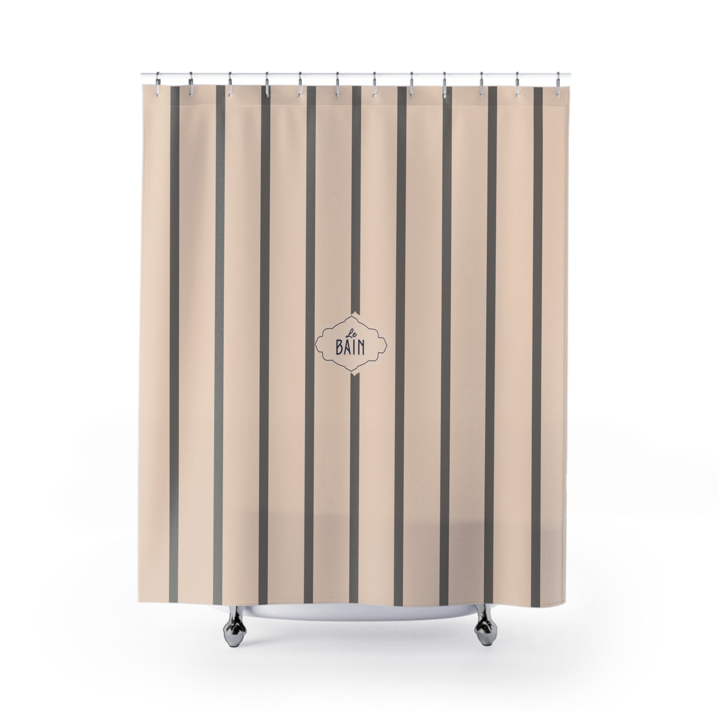Grey stripped shower curtain Le Bain French