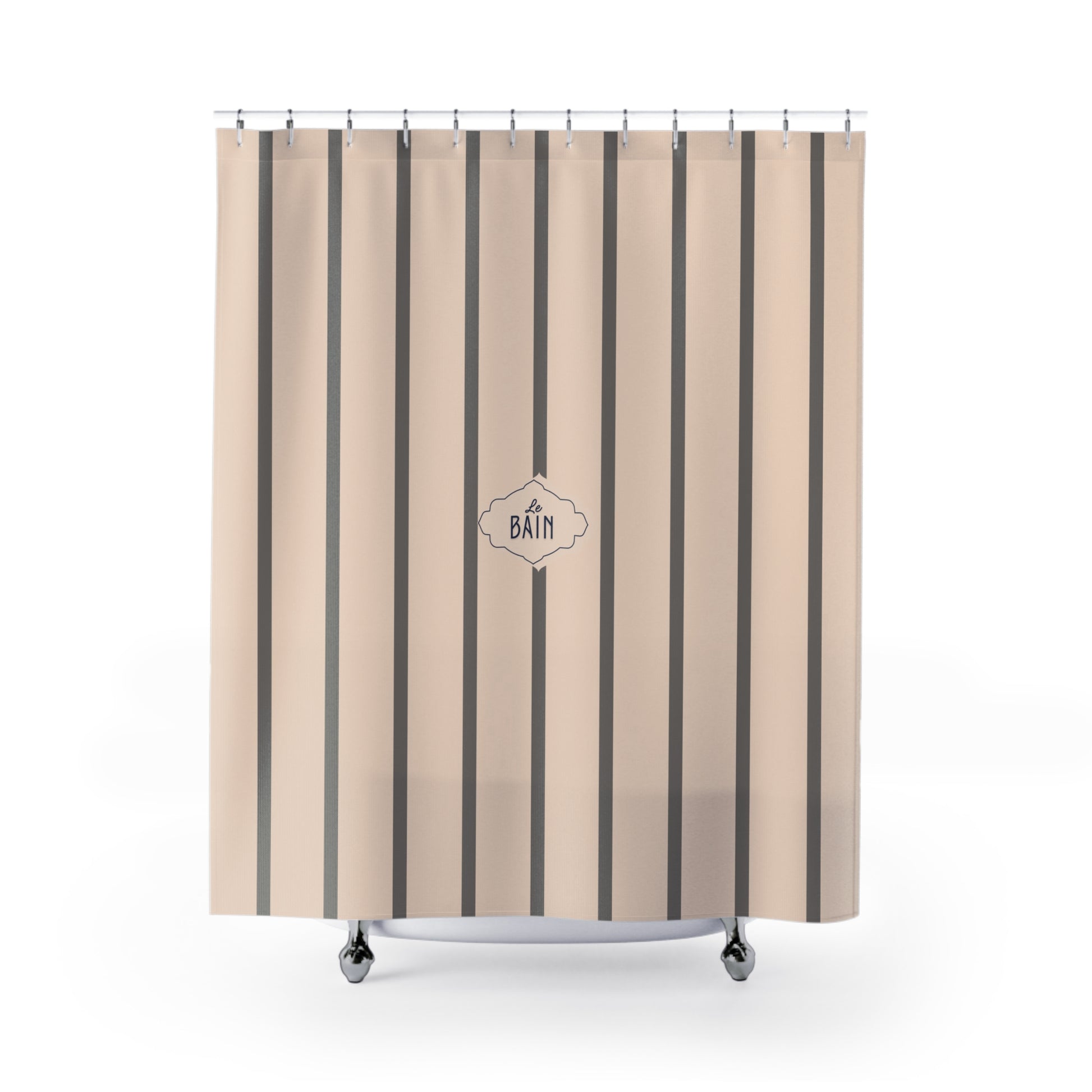 Grey stripped shower curtain Le Bain French