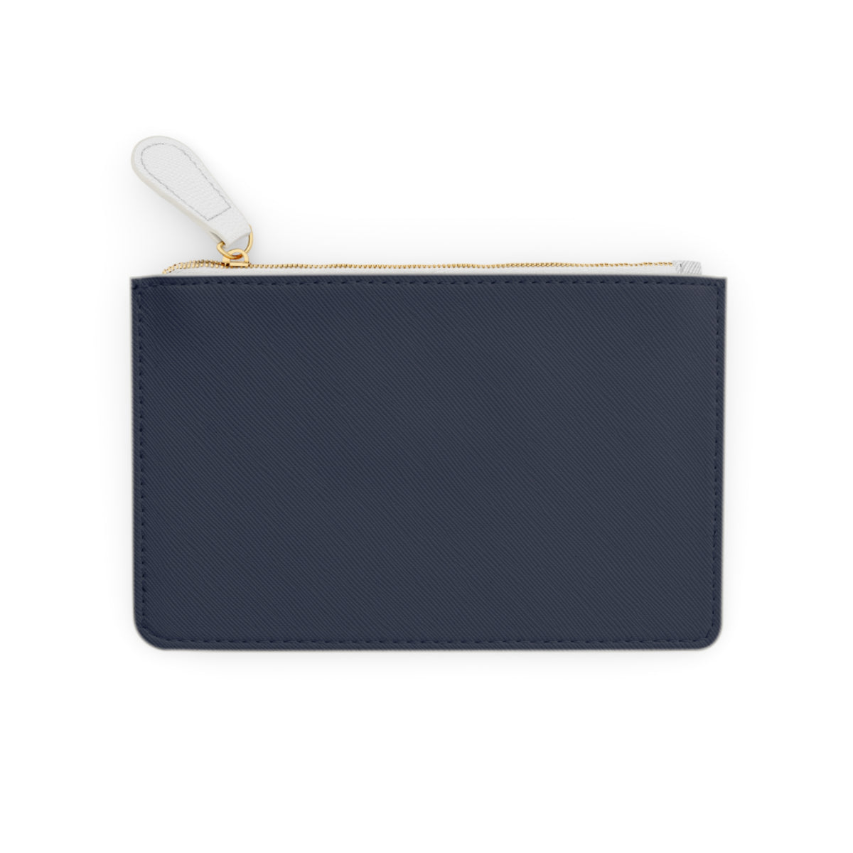 Black pouch with a white zipper on a white background