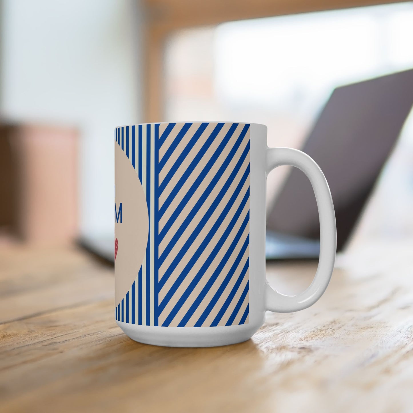 No.1 Mom Ceramic Mug — Blue Striped Mother's Day Gift