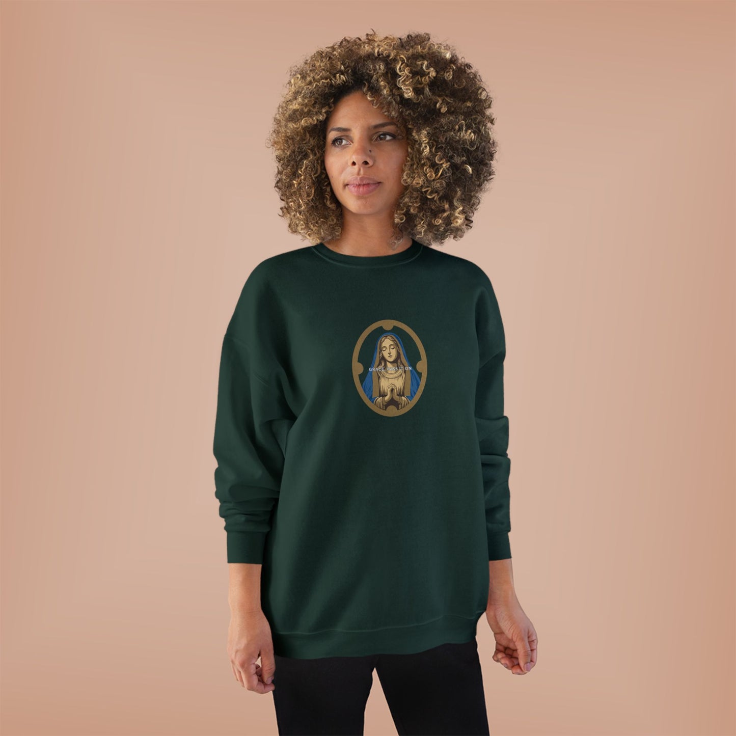 Madonna Grace Sweatshirt, Spiritual Top , Forest Green