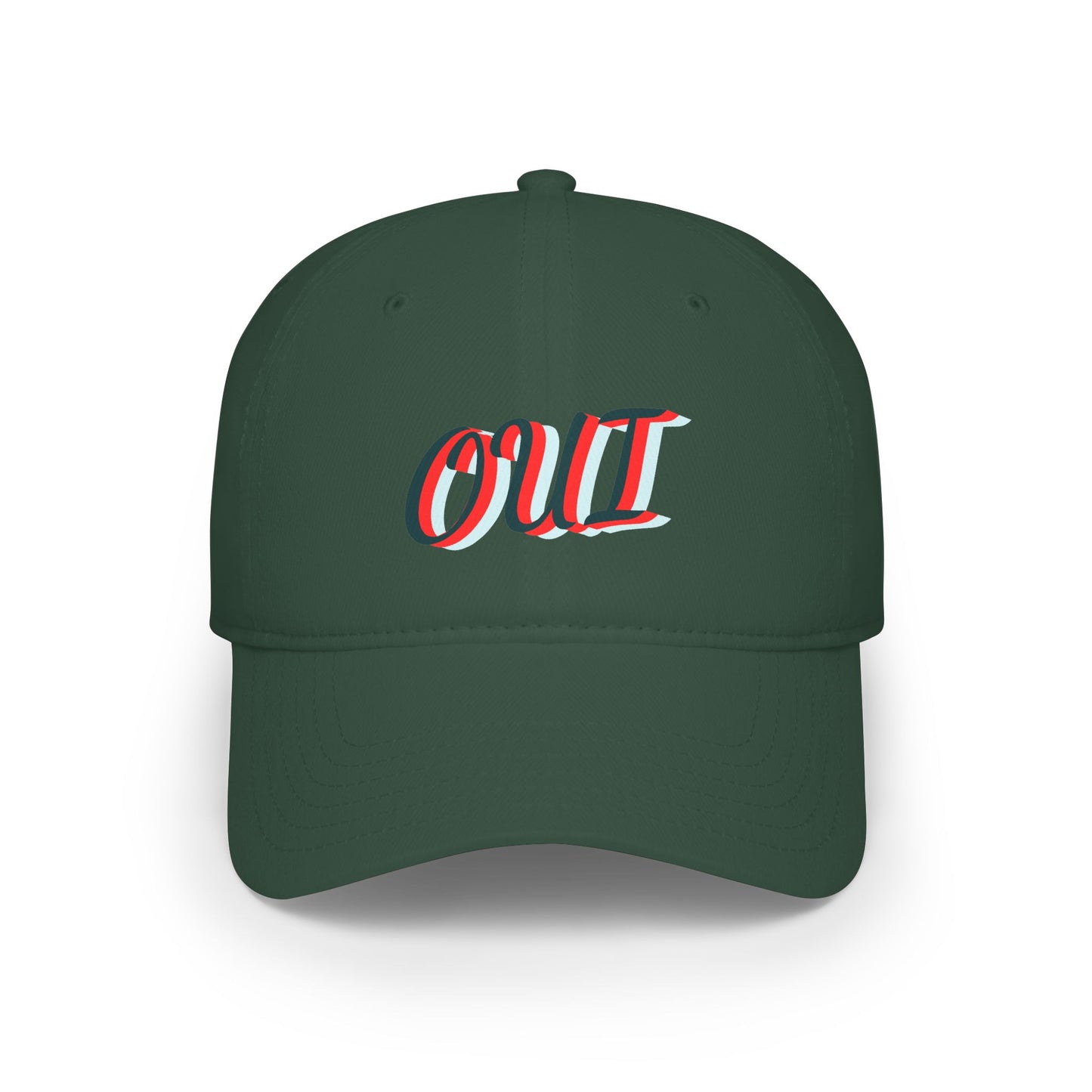 Green cap with 'OUI' text in red and white on a white background