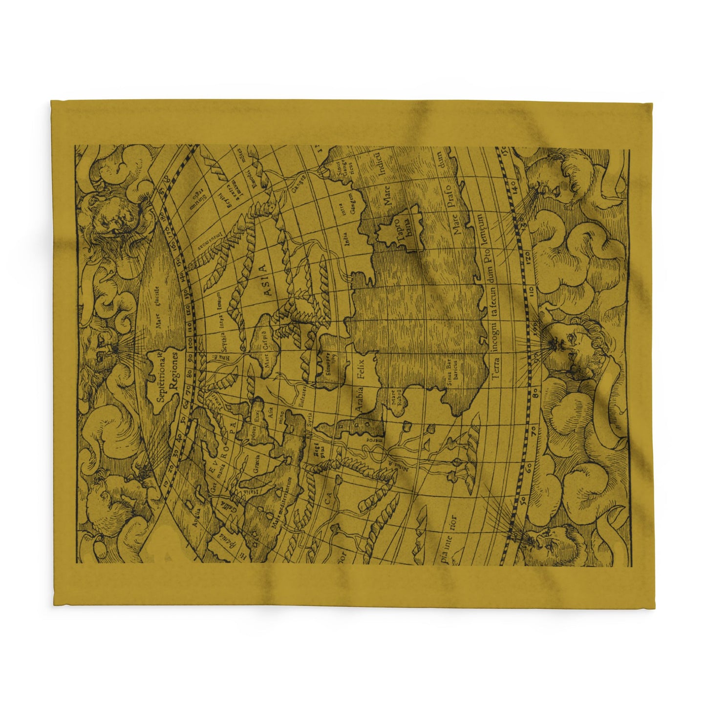 Vintage European Map Arctic Fleece Blanket, OLIVE GREEN