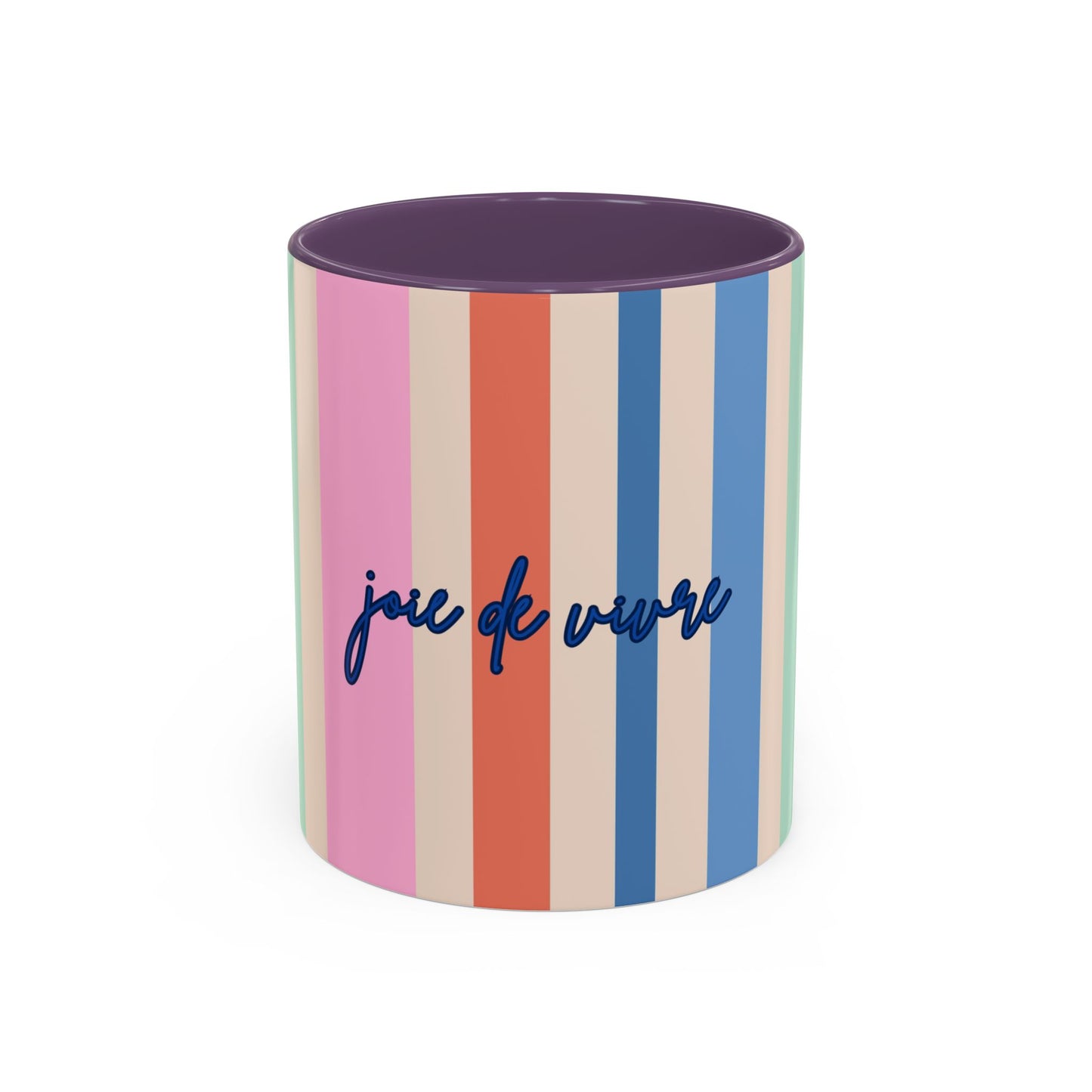 Colorful Striped Accent Coffee Mug, BLUE  – 'Joie de Vivre'