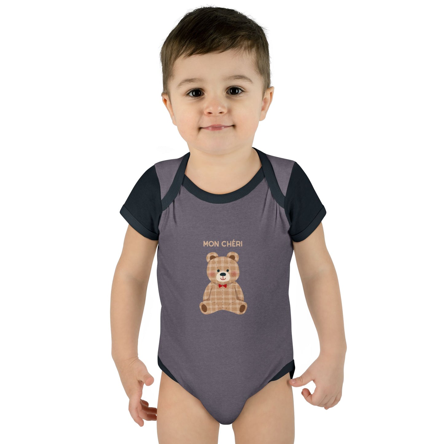 Baby Bodysuit — 'Mon Chéri' Plaid Teddy Bear Infant Onesie