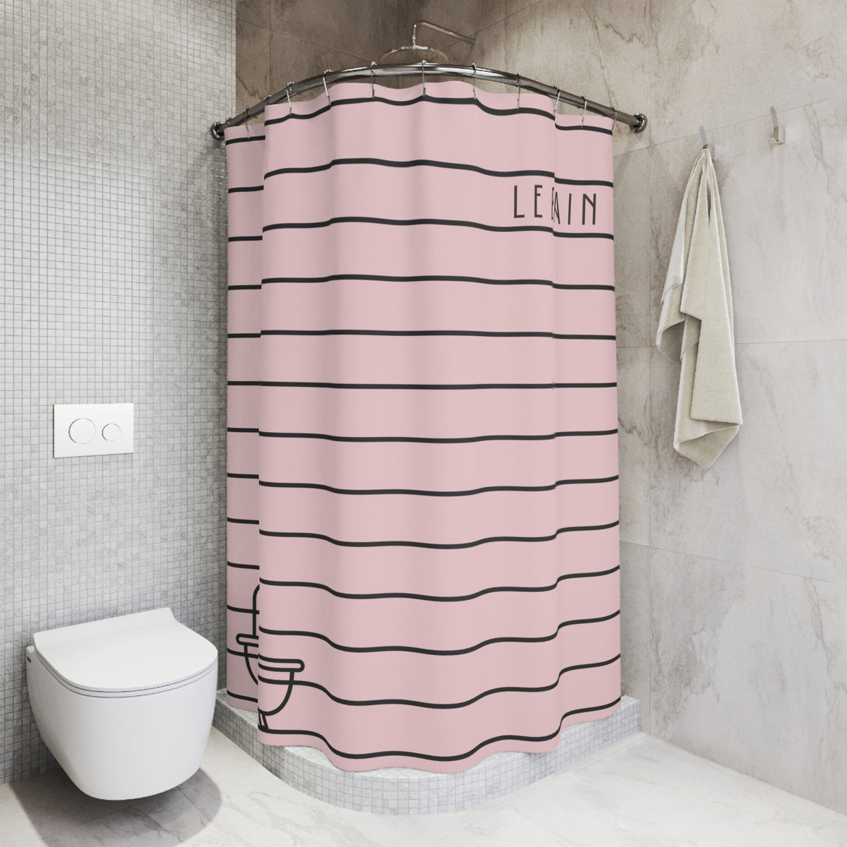 Le Bain Ballet Pink Stripe Shower Curtain — Minimalist French Bathroom Decor