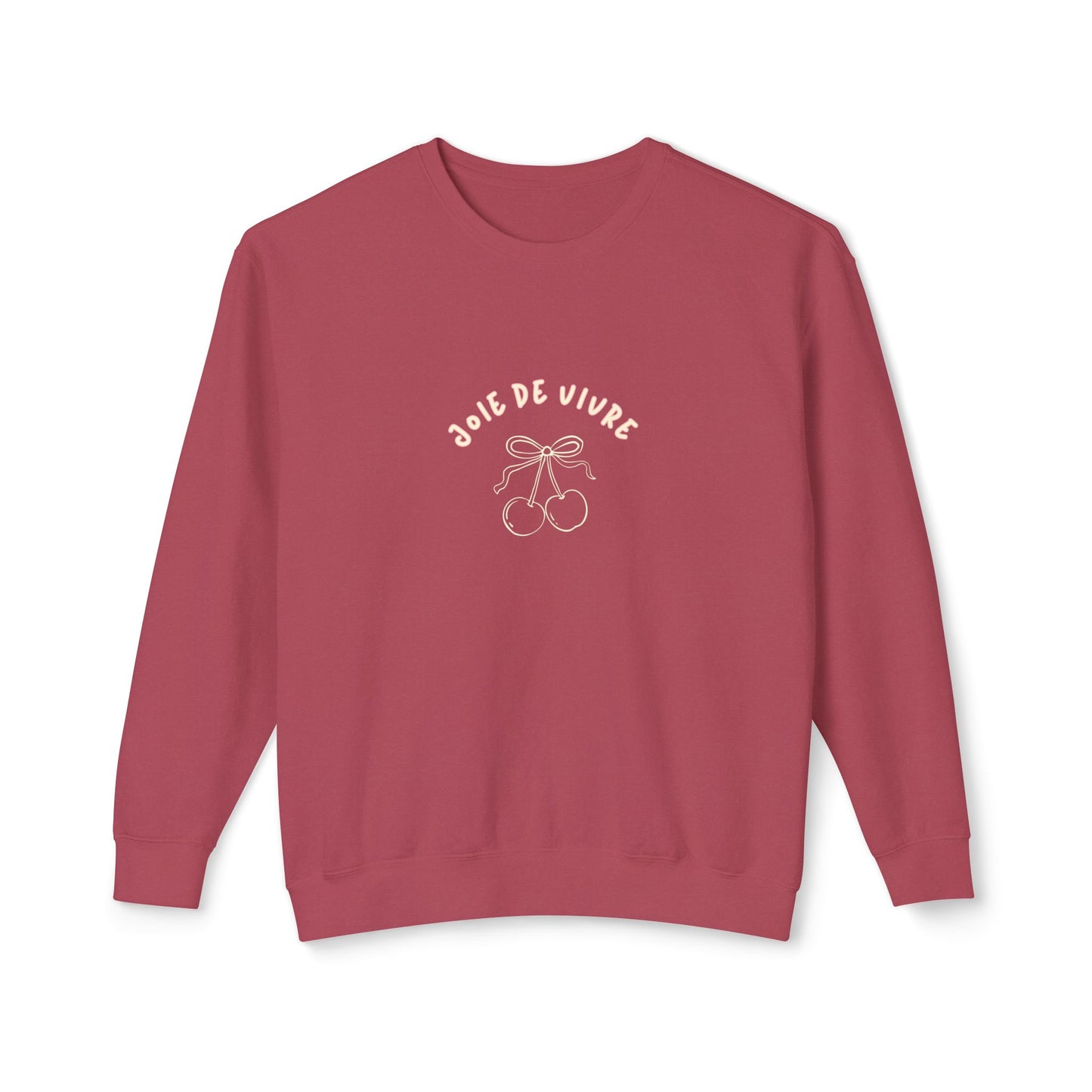 Red sweatshirt with white text and bicycle graphic on a white background