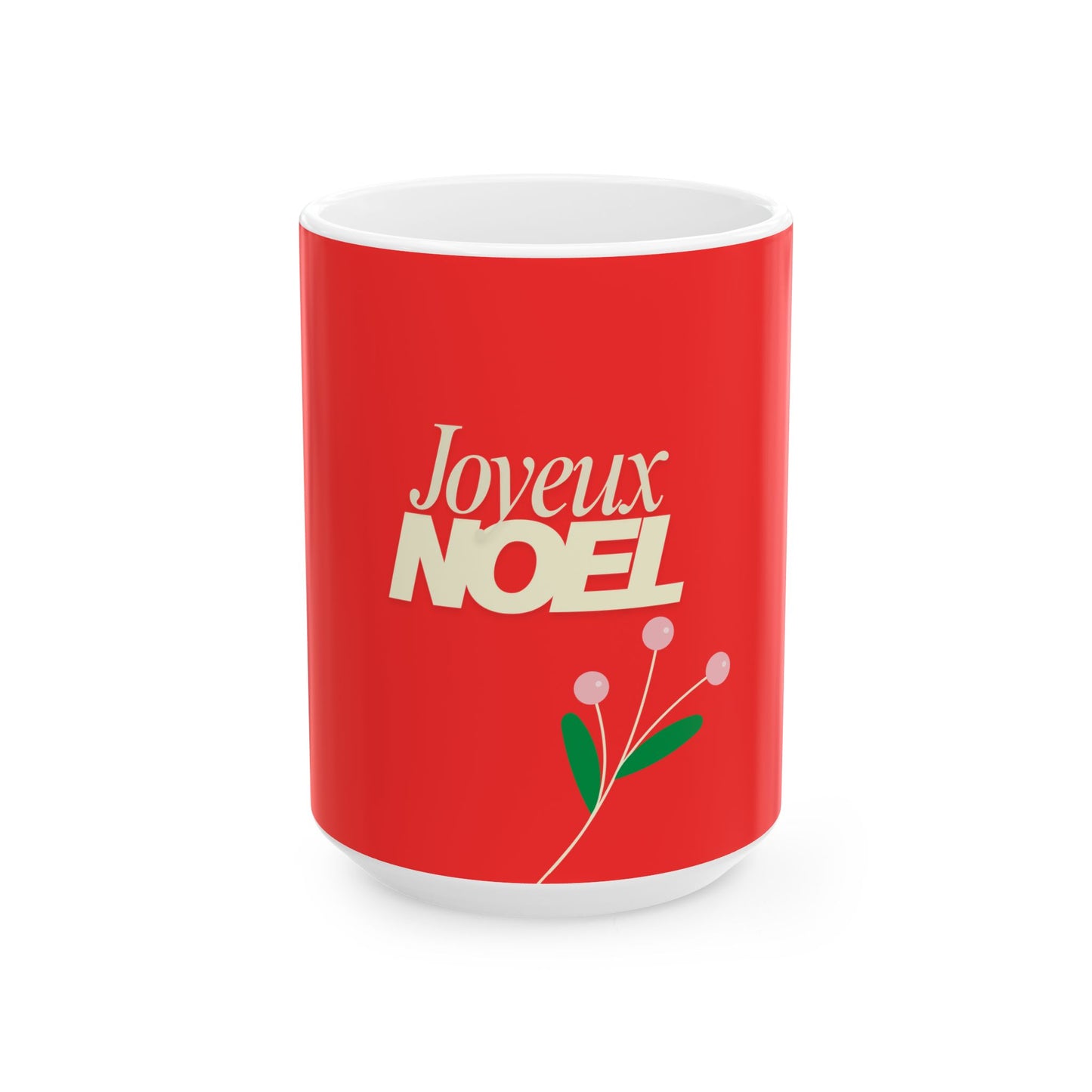 Red  Holiday mug with 'Joyeux Noel' text on a white background