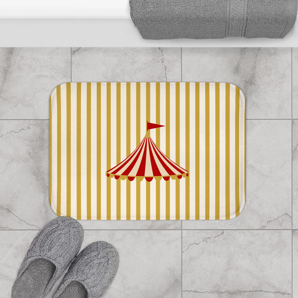 Vintage Circus Top Bath Mat with Striped Nursery Design