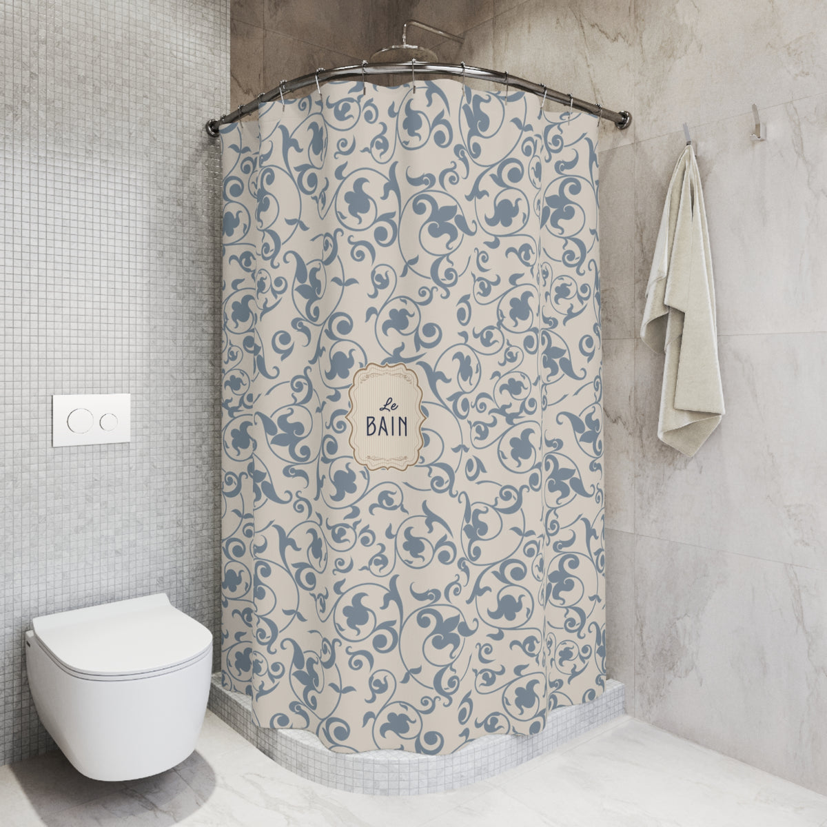 French 'Le Bain' Elegant Floral Shower Curtain | Neutral Beige Vintage Bath