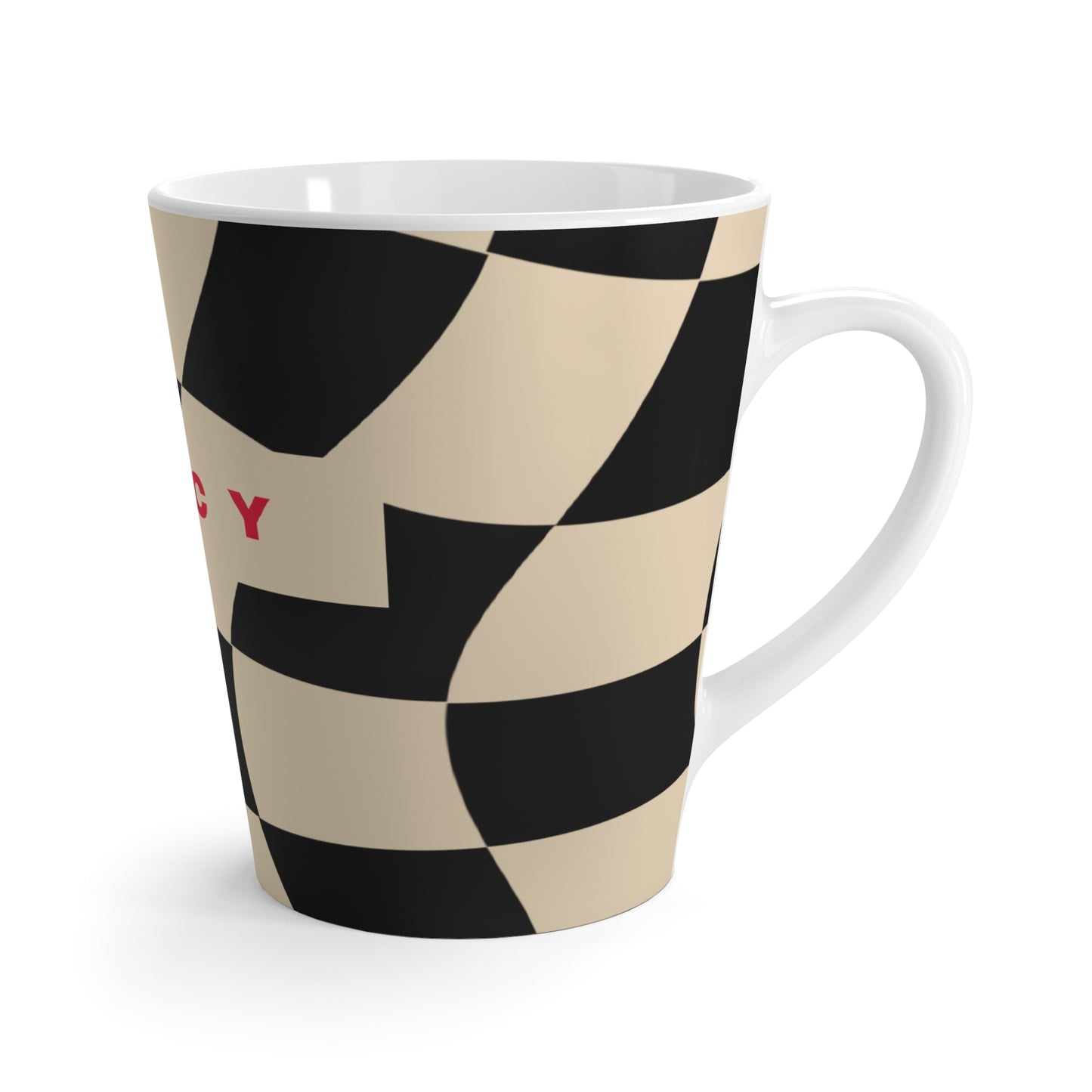 Fancy Latte Mug, Black and Cream Pattern.