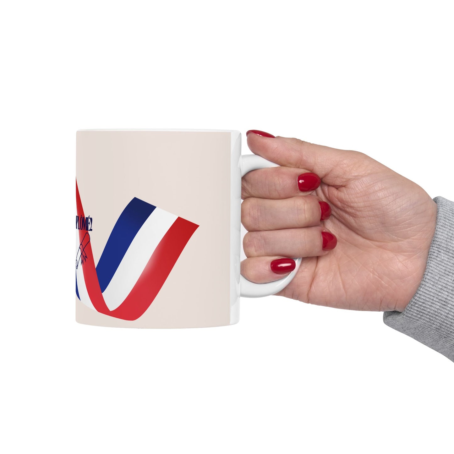 French Graduation Ceramic Mug, CREAM  - "Félicitations Diplôme"
