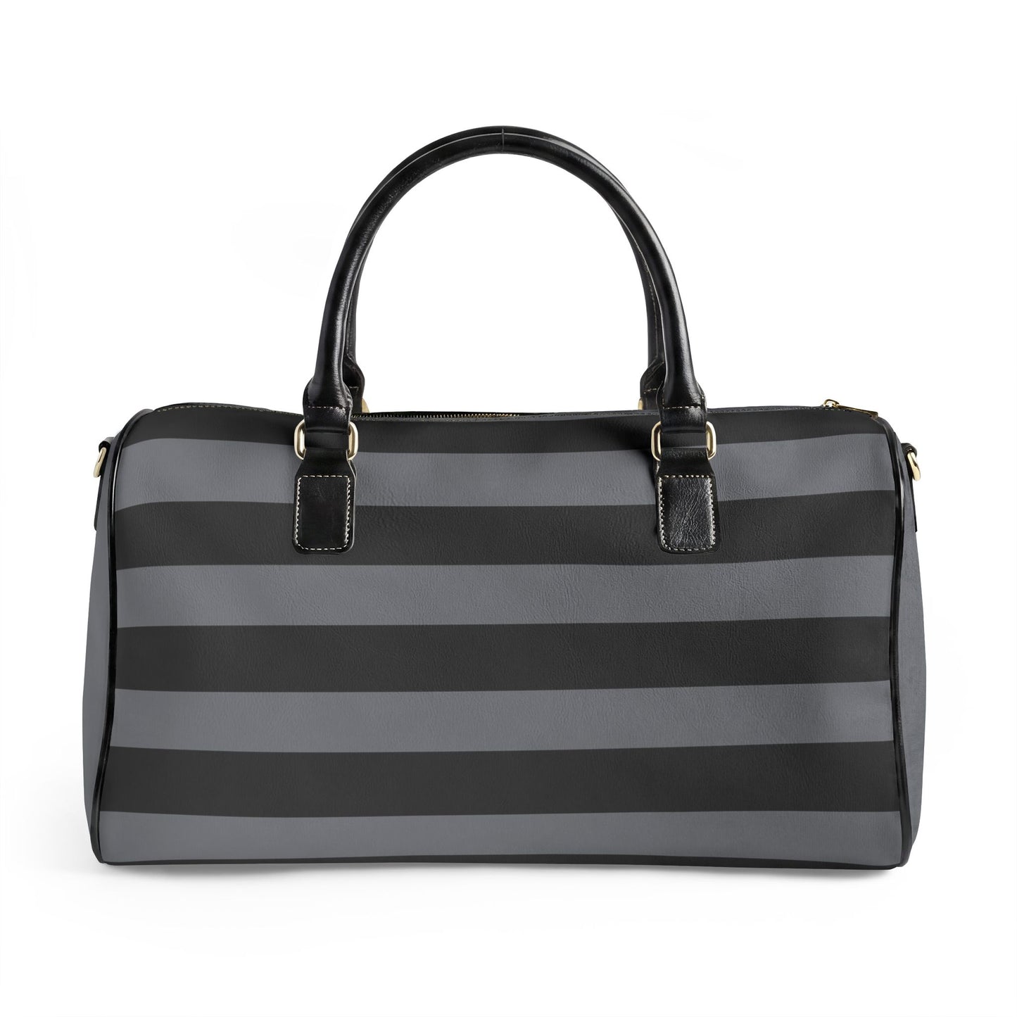 C’est La Vie Striped Leather Travel Duffel Bag — Grey & Black Men's Weekender