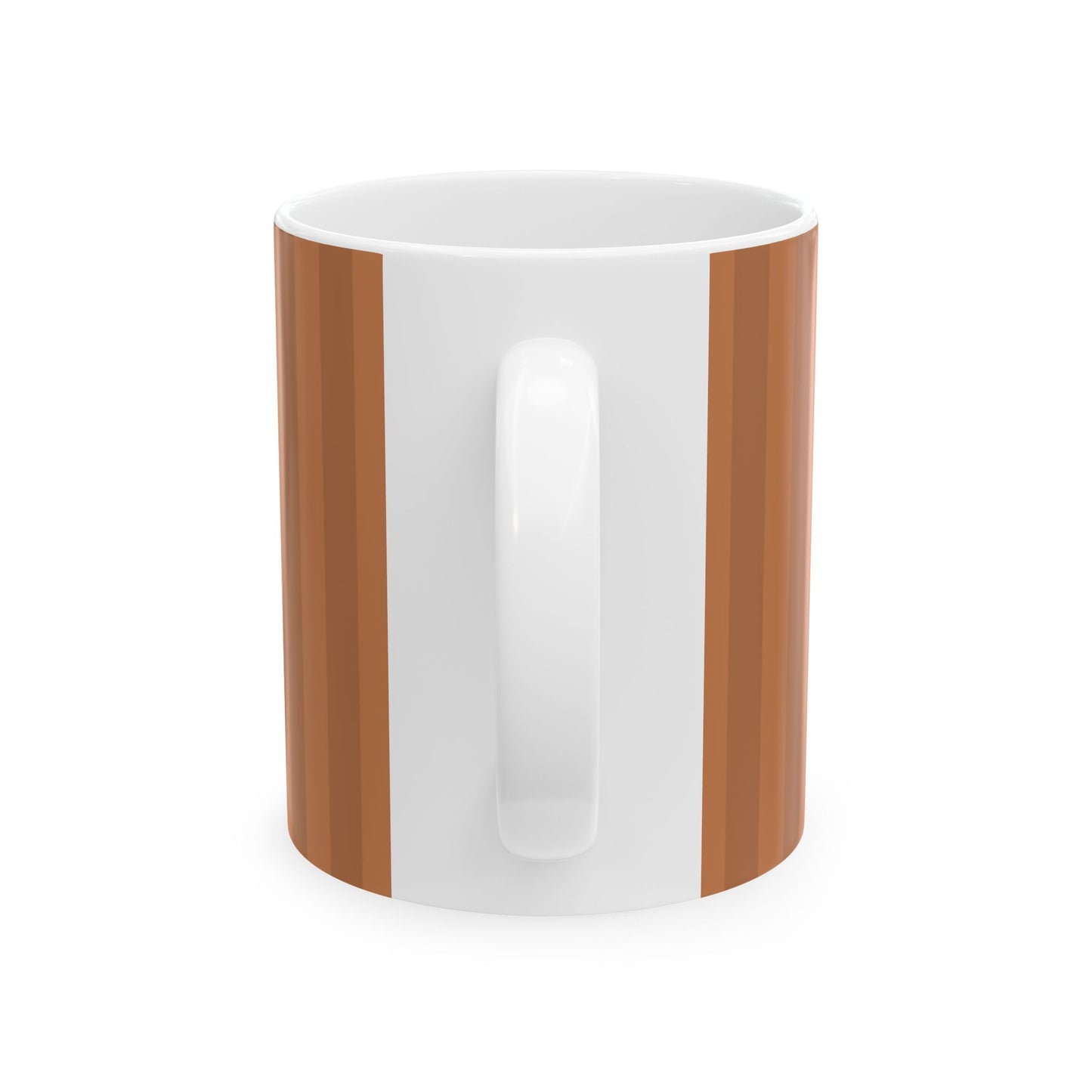 White mug with brown stripes on a white background