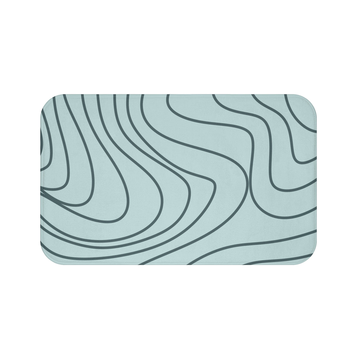 A rectangular mat with rounded corners featuring a light blue-green background and dark gray wavy contour-line pattern, shown on a plain white background.
