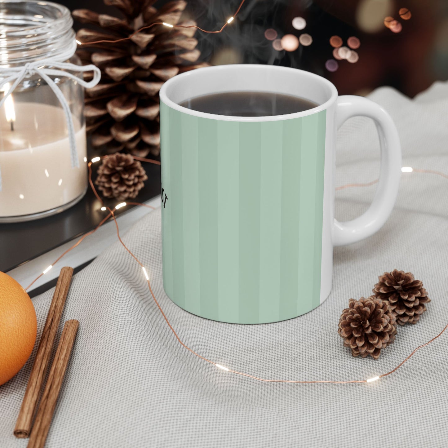 Ceramic Mug — "The Breakfast Club" Mint Striped Coffee Mug (11oz & 15oz)