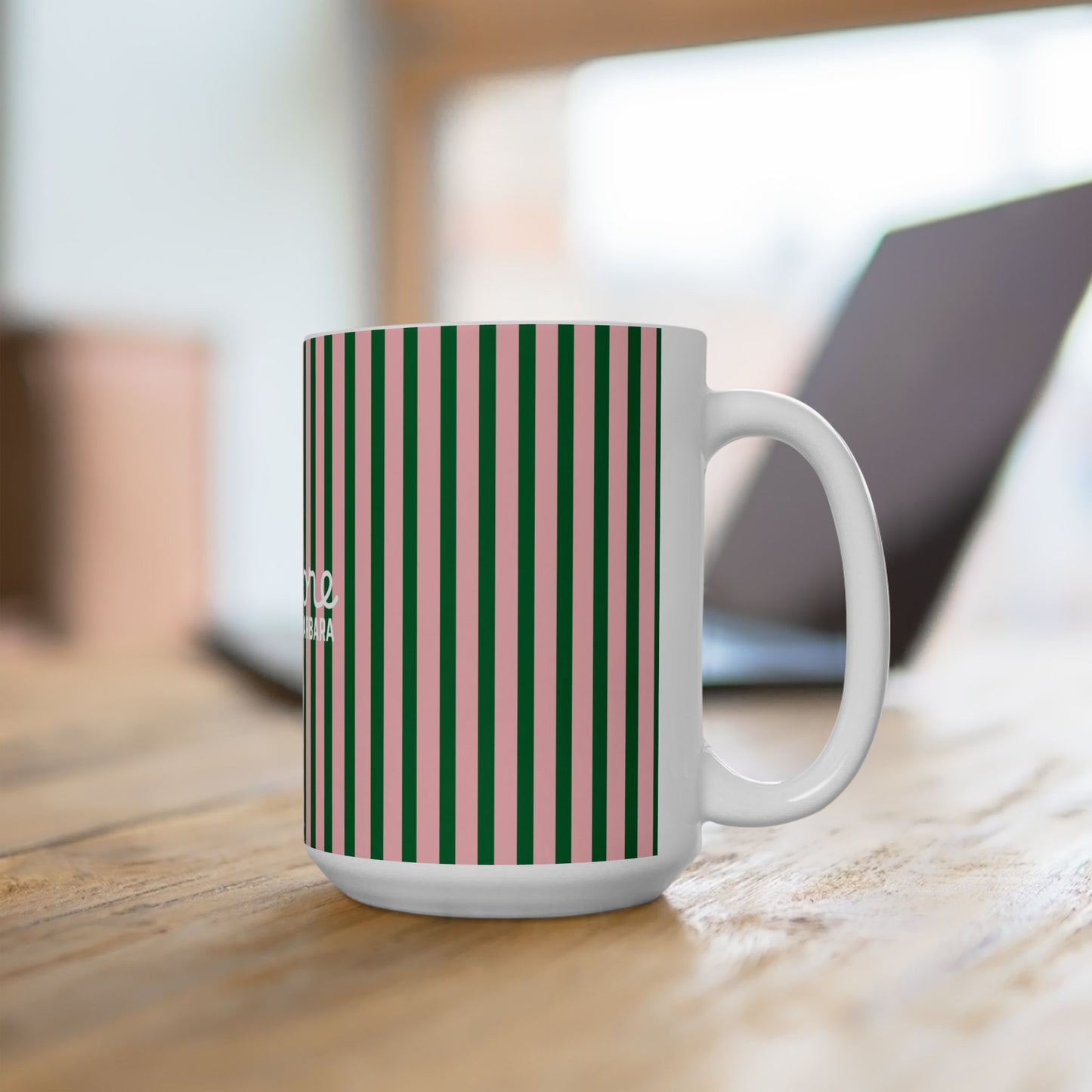 Santa Barbara J’adore Stripe Ceramic Mug, Green  (11oz & 15oz)