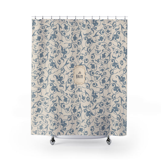 French 'Le Bain' Elegant Floral Shower Curtain | Neutral Beige Vintage Bath