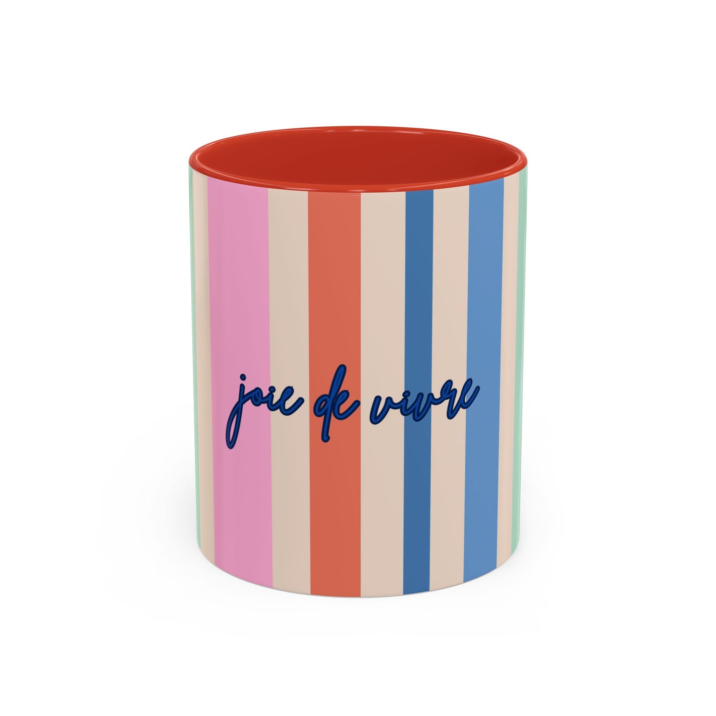 Colorful Striped Accent Coffee Mug, BLUE  – 'Joie de Vivre'
