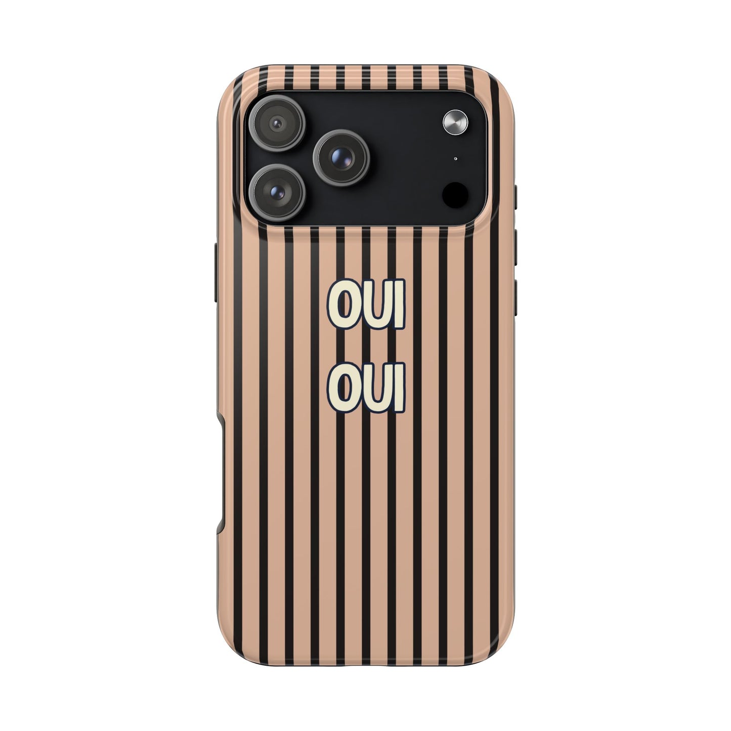Chic Tough Phone Case — 'OUI OUI' Neutral Striped Phone CaseChic