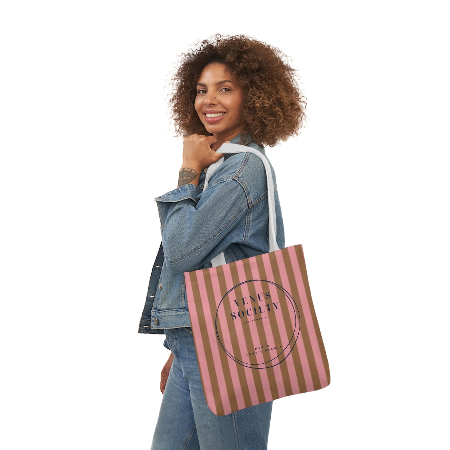 Preppy Pink and Brown Striped Venus Canvas Tote, Venus Society