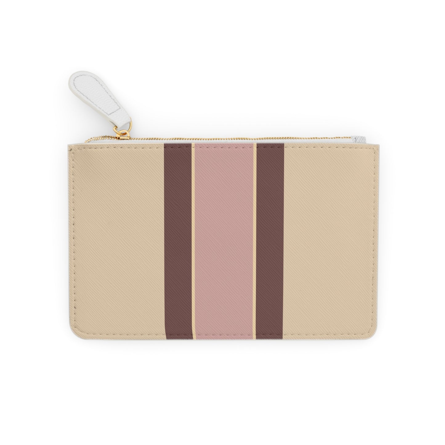 Beige pouch with brown and pink stripes on a white background