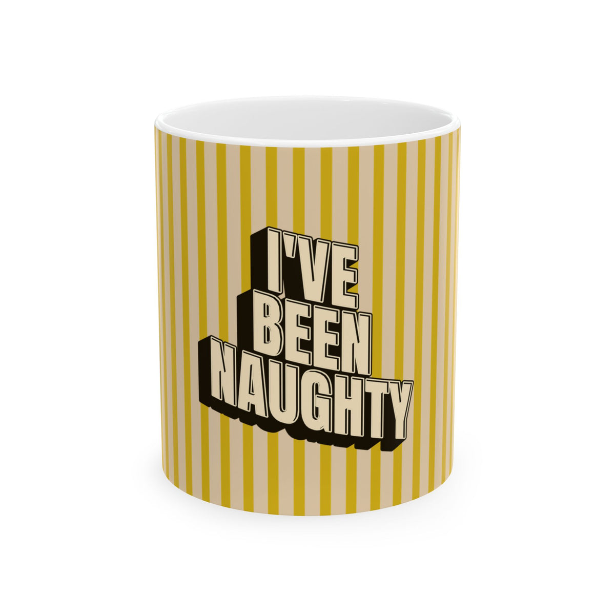 "I’ve Been Naughty" Retro Stripe Ceramic Mug — Funny Holiday Coffee Cup (11oz & 15oz)
