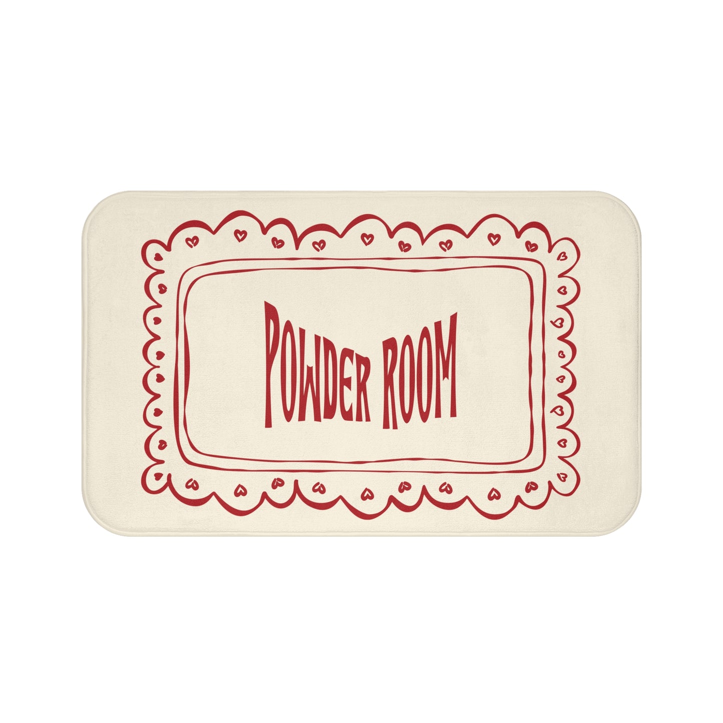 Rectangular sign with 'POWDER ROOM' text on a white background
