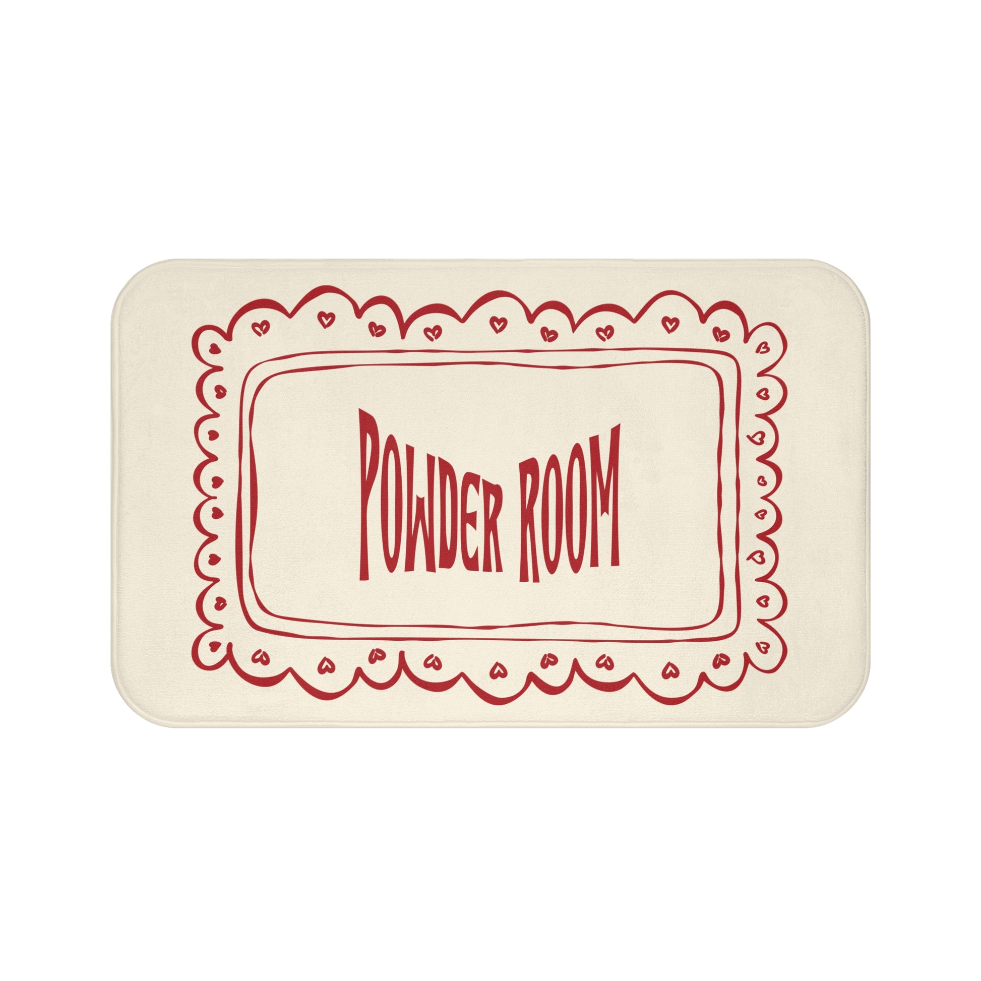 Rectangular sign with 'POWDER ROOM' text on a white background
