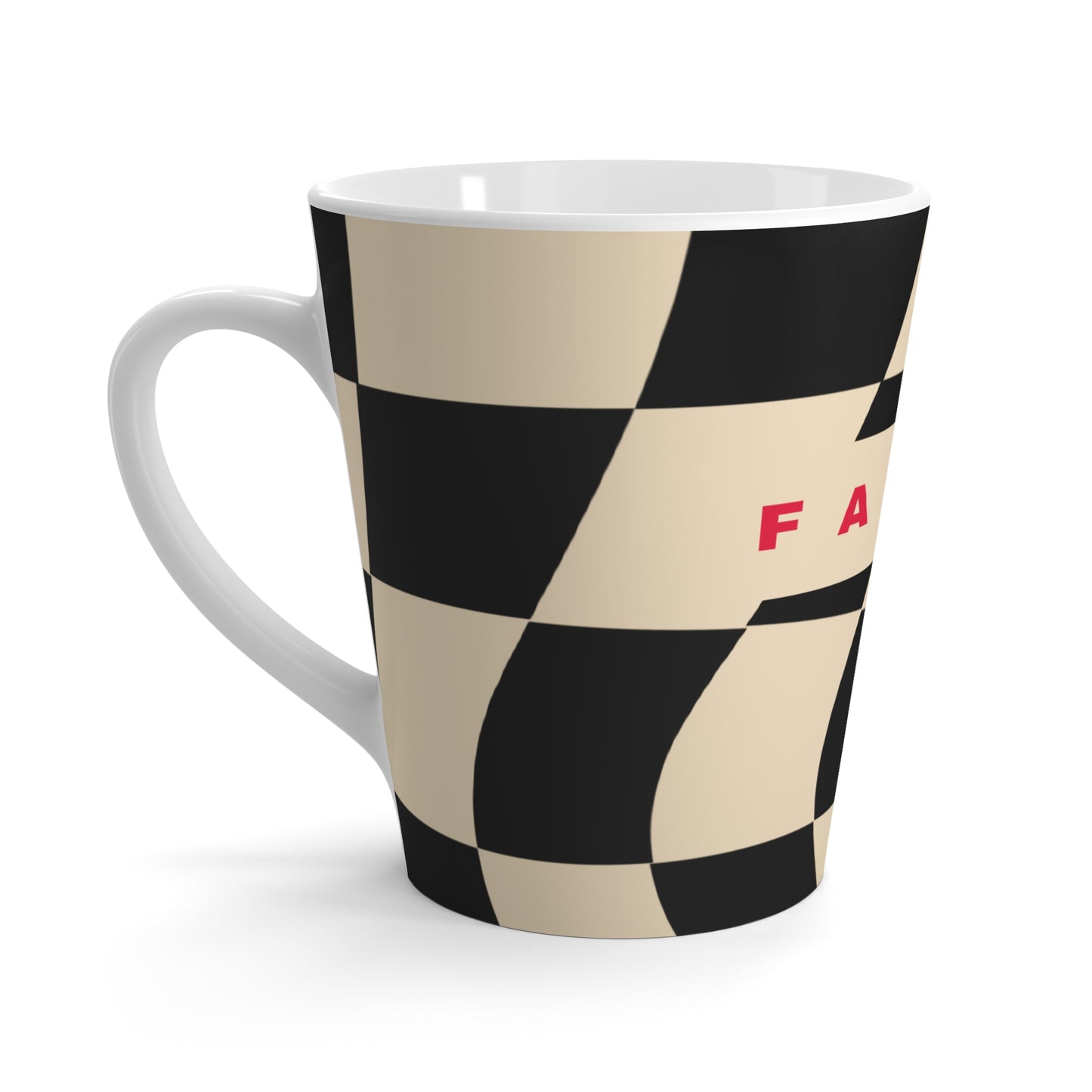 Fancy Latte Mug, Black and Cream Pattern.