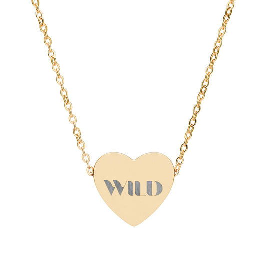 Rose gold heart-shaped necklace with 'HK' initials on a white background