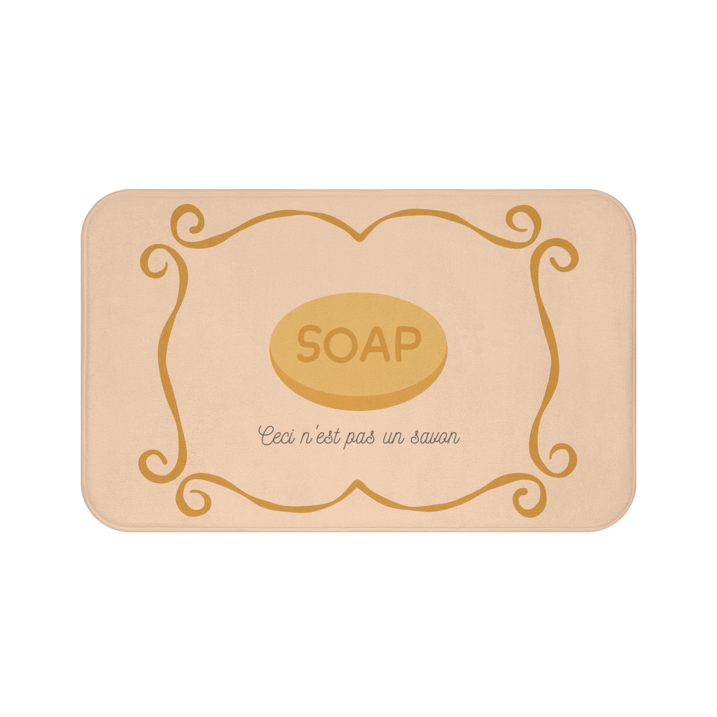 René Magritte 'Ceci n'est pas un savon' Bath Mat, Light ORANGE  | Artistic Bathroom