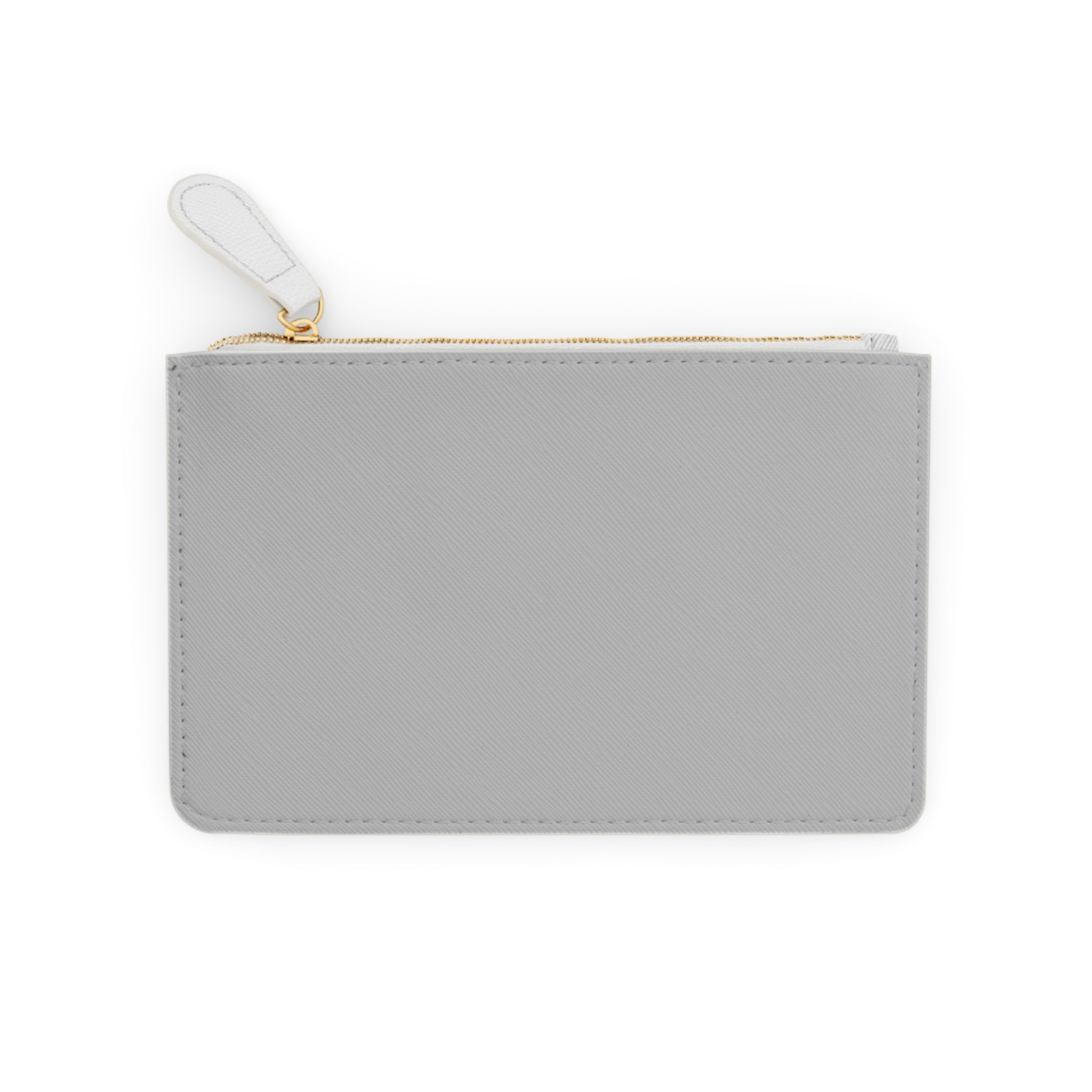 Gray pouch with a white zipper on a white background