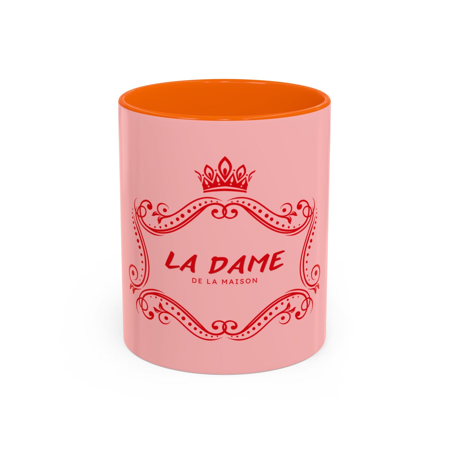Pink candle with orange interior labeled 'La Dame de la Maison' on a white background
