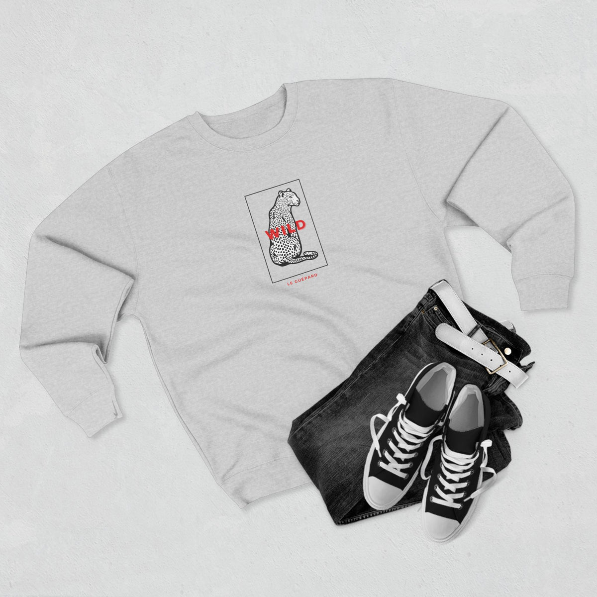 Cheetah Wild + Free Crewneck Sweatshirt — 'Le Guépard' Retro French Graphic