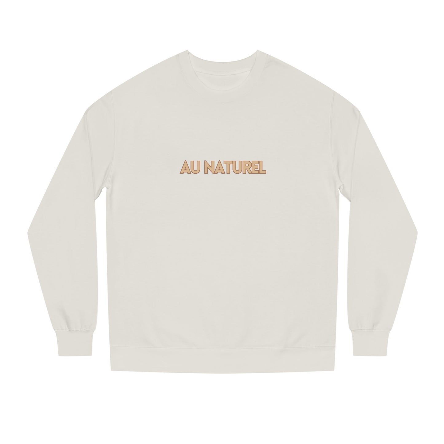 Beige long-sleeve shirt with 'AU NATUREL' text on a white background