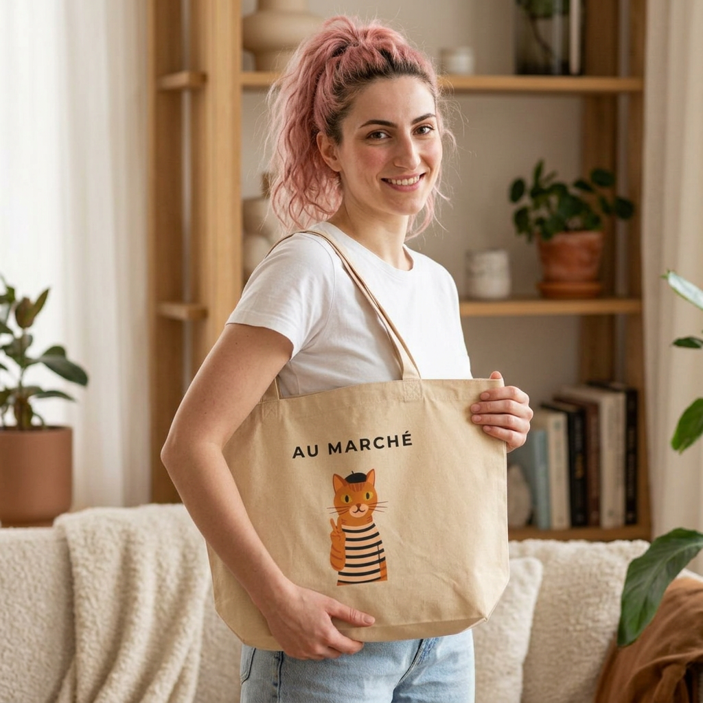Large Eco Tote — Au Marché Cat Market Tote