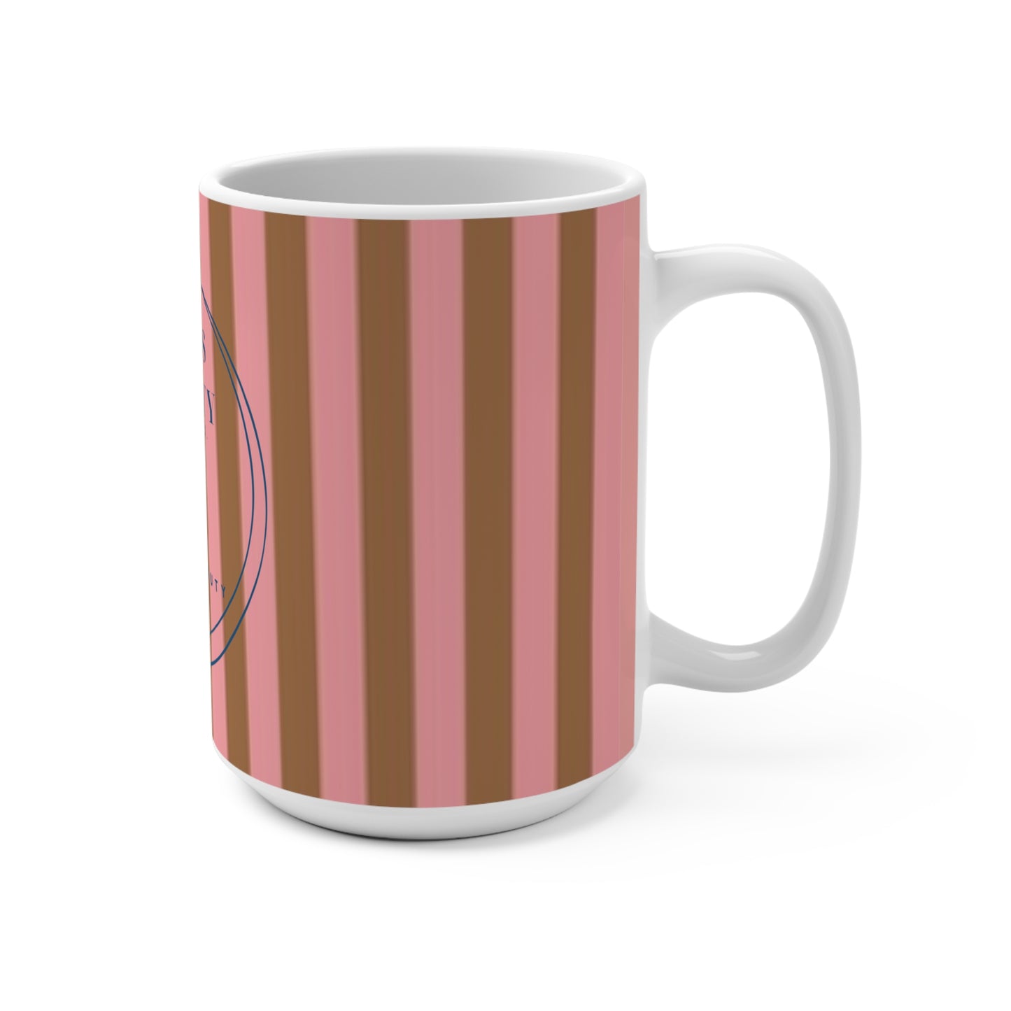 Preppy Pink and Brown Striped Mug, Venus Society