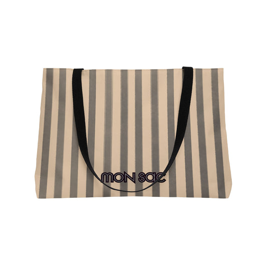 Striped tote bag with 'mon sac' branding on a white background