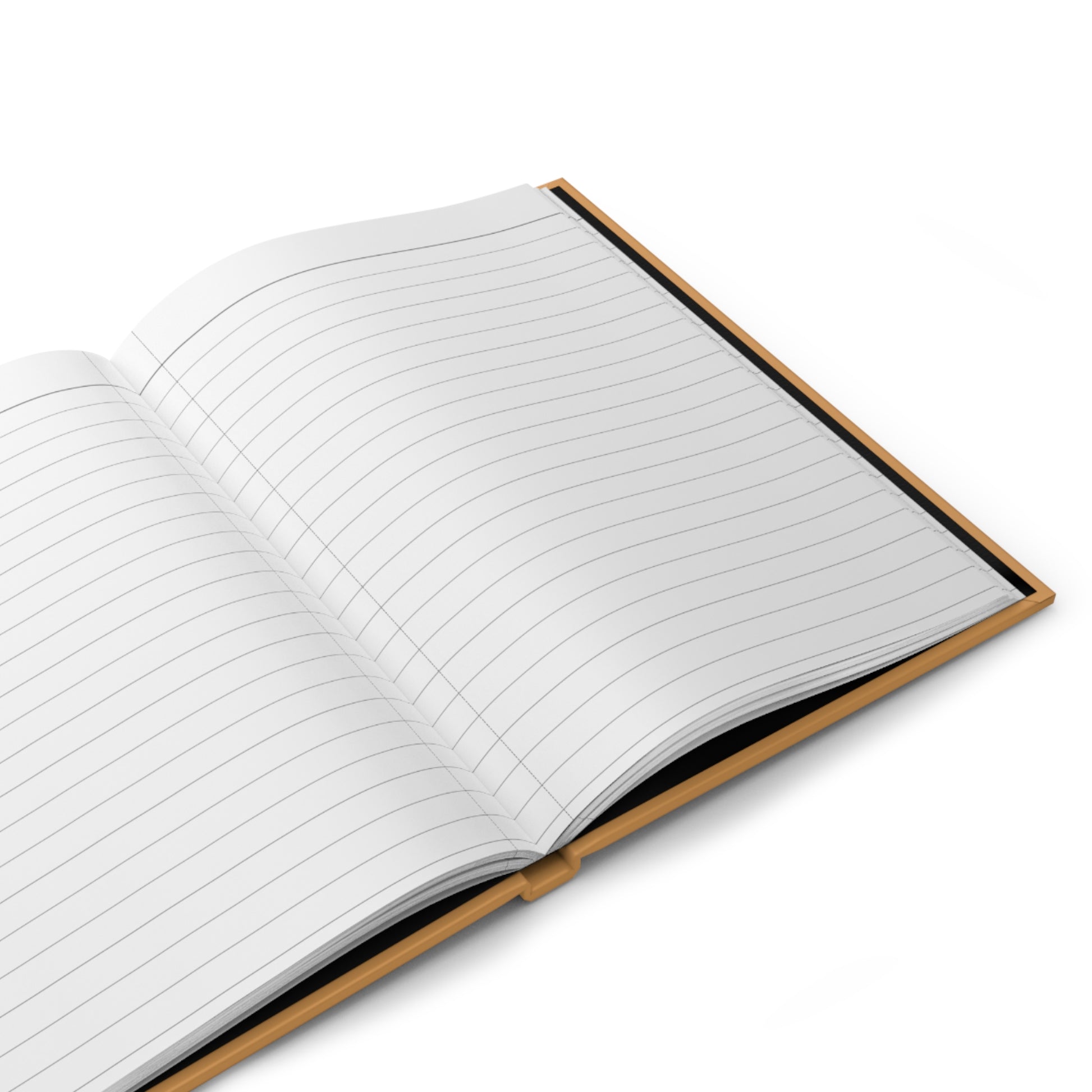 Open notebook with lined pages on a white background
