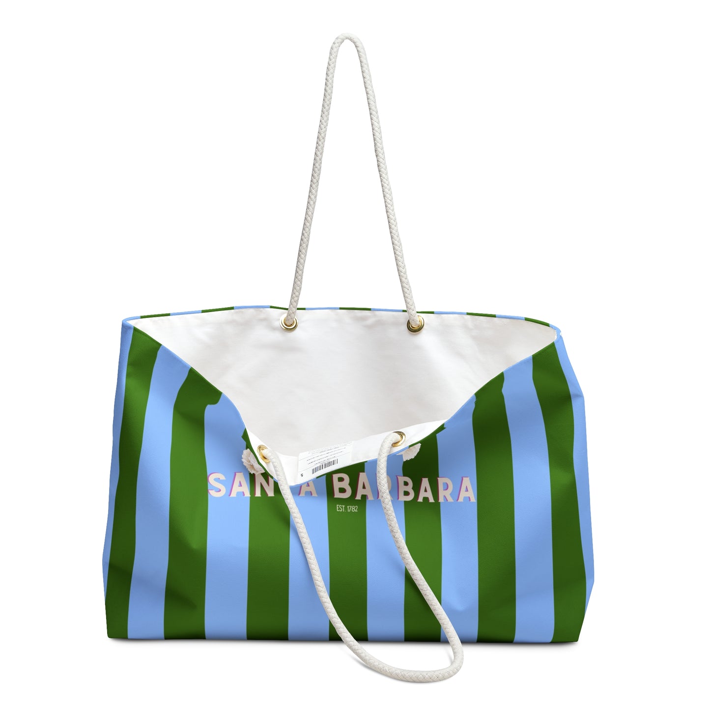 J'adore Santa Barbara Striped Weekender Bag — Green & Ice Blue Beach Tote