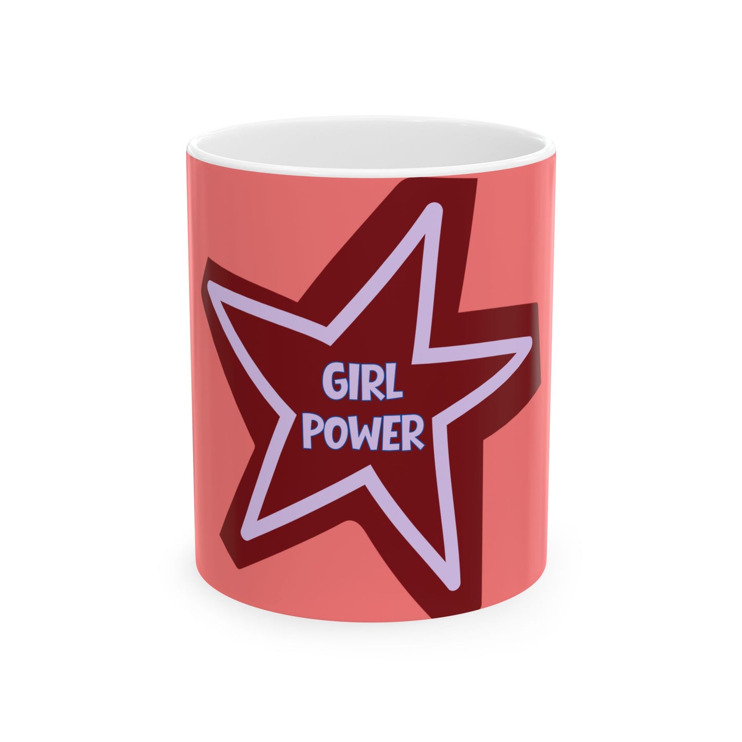 Mug with a red star and 'Girl Power' text on a white background