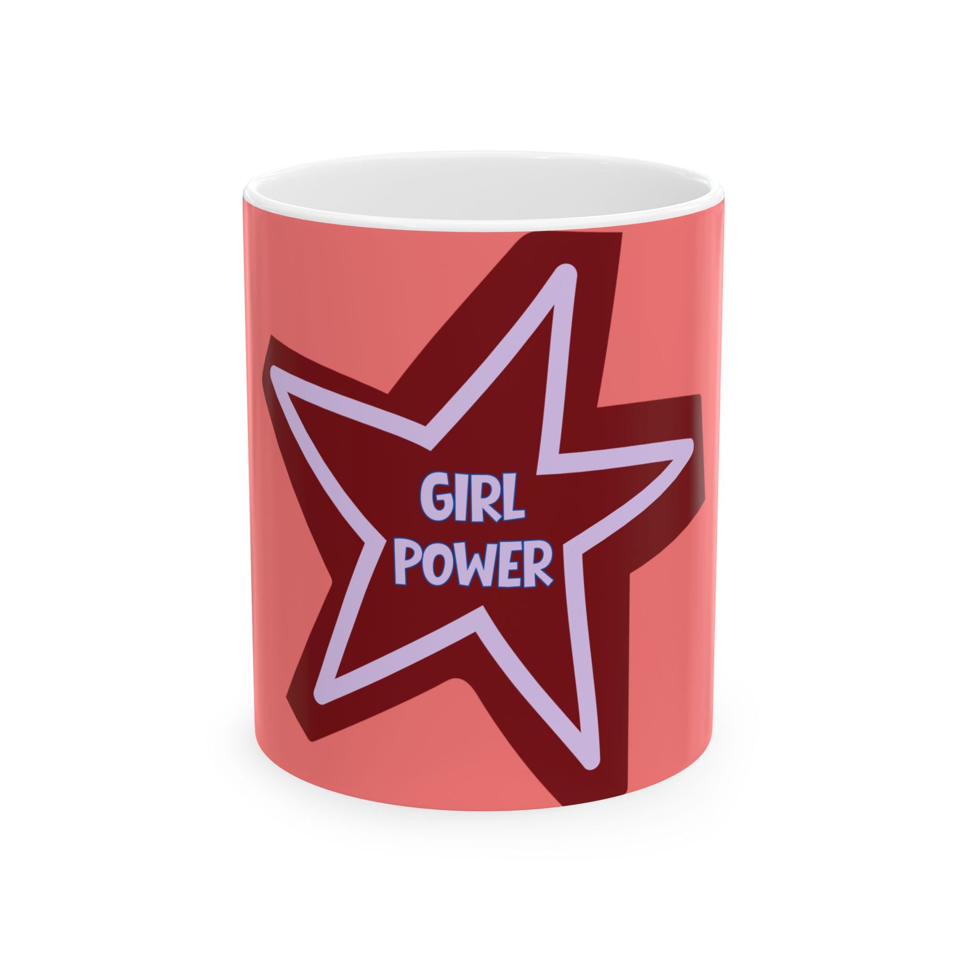 Mug with a red star and 'Girl Power' text on a white background