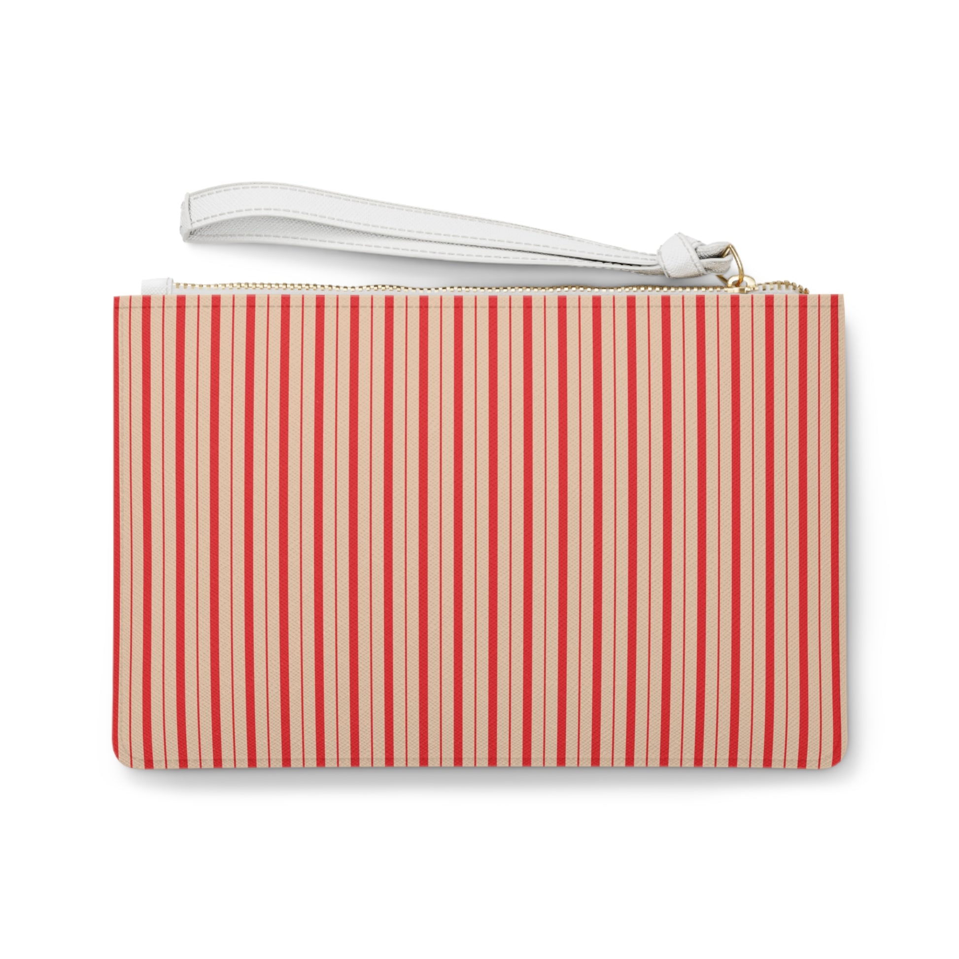 Striped pouch with a white strap on a white background