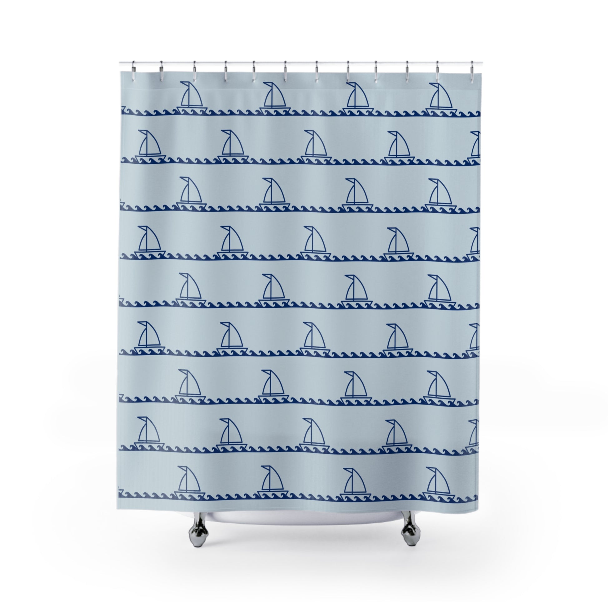 Baby Blue Nautical Sailboat Shower Curtain 